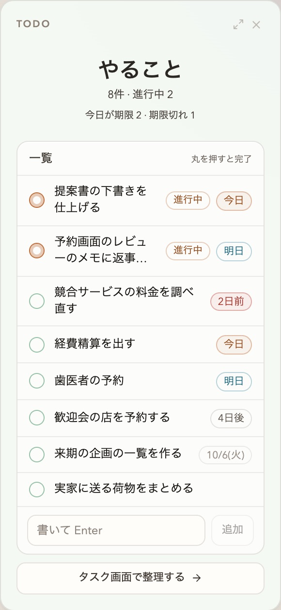 やることのカード